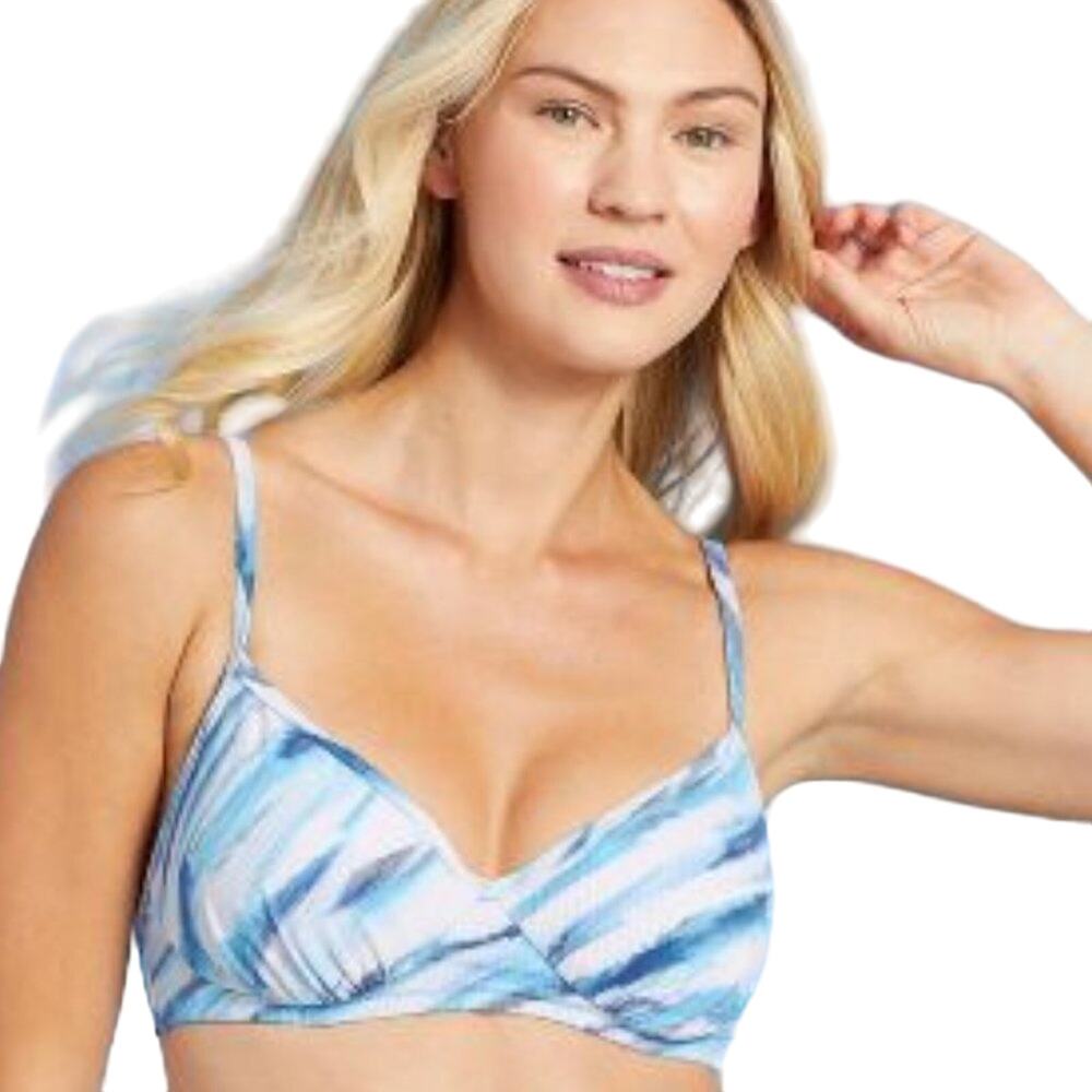 Shade & Shore Ribbed Bralette Bikini Swim Top, Blue Tie-Dye, Women's 36D, NWT